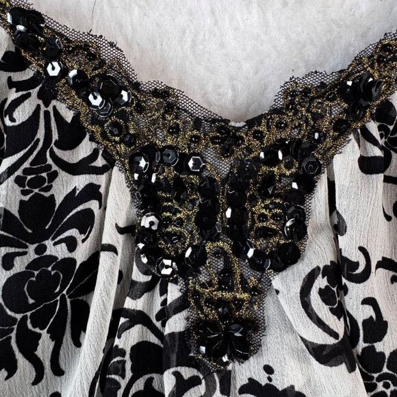 MANDEES Y2K SMALL BLACK & WHITE EMBELLISHED SHEER SATIN CORSET TOP DARK FEMININE - Picture 3 of 8